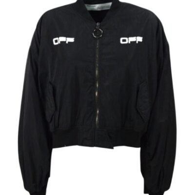 Off-White Cropped Varsity Bomber Jacket – Black