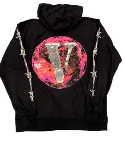 Vlone x Juice Wrld Planet Barbed Wire Black Hoodie