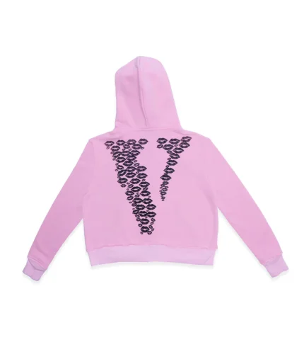 BLACK LIPSTICK FRIENDS- EMBROIDERED CROP TOP ZIP UP HOODIE (Pink)